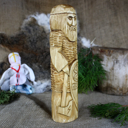 Right side of Perun Slavic God hand carved wooden statue