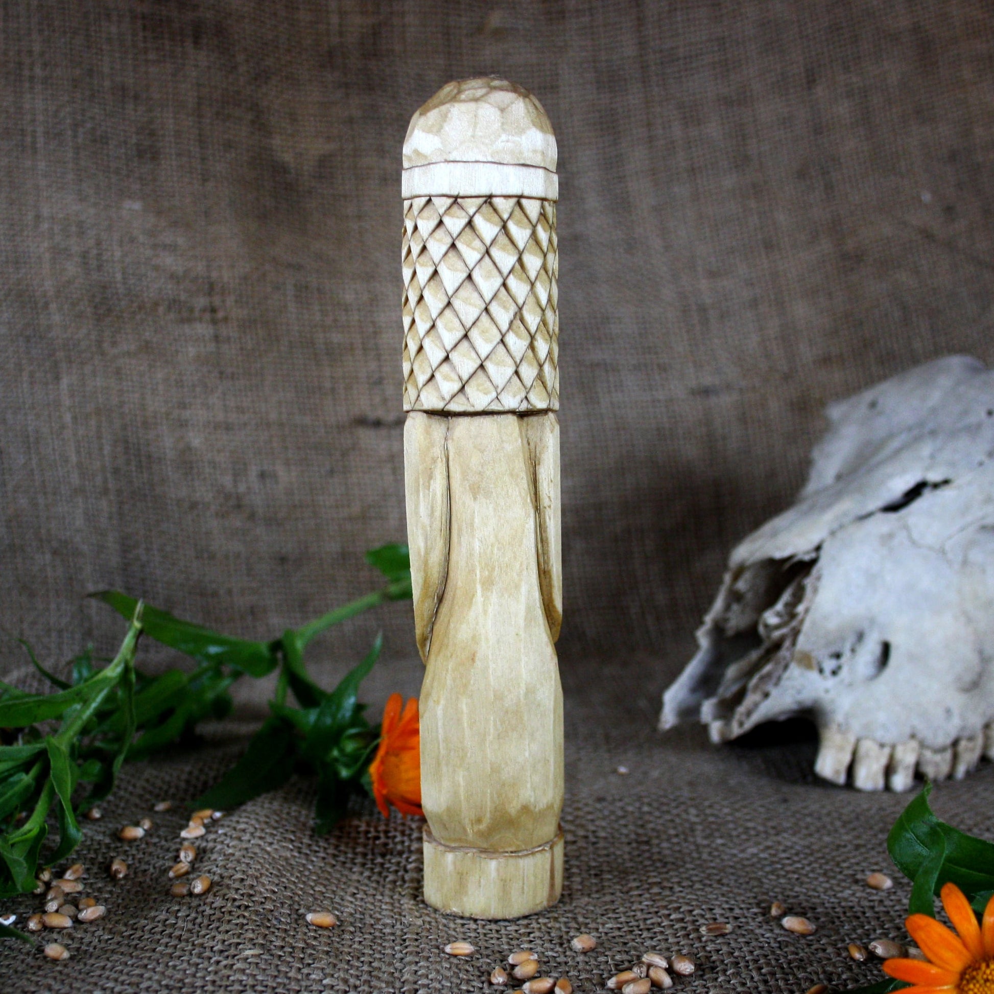 Back view of Perun Slavic wooden idol 18 cm