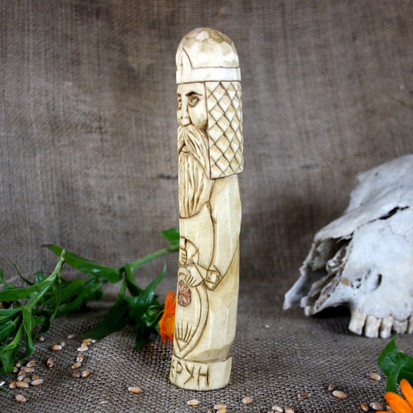 Left side of Perun Slavic wooden idol 18 cm