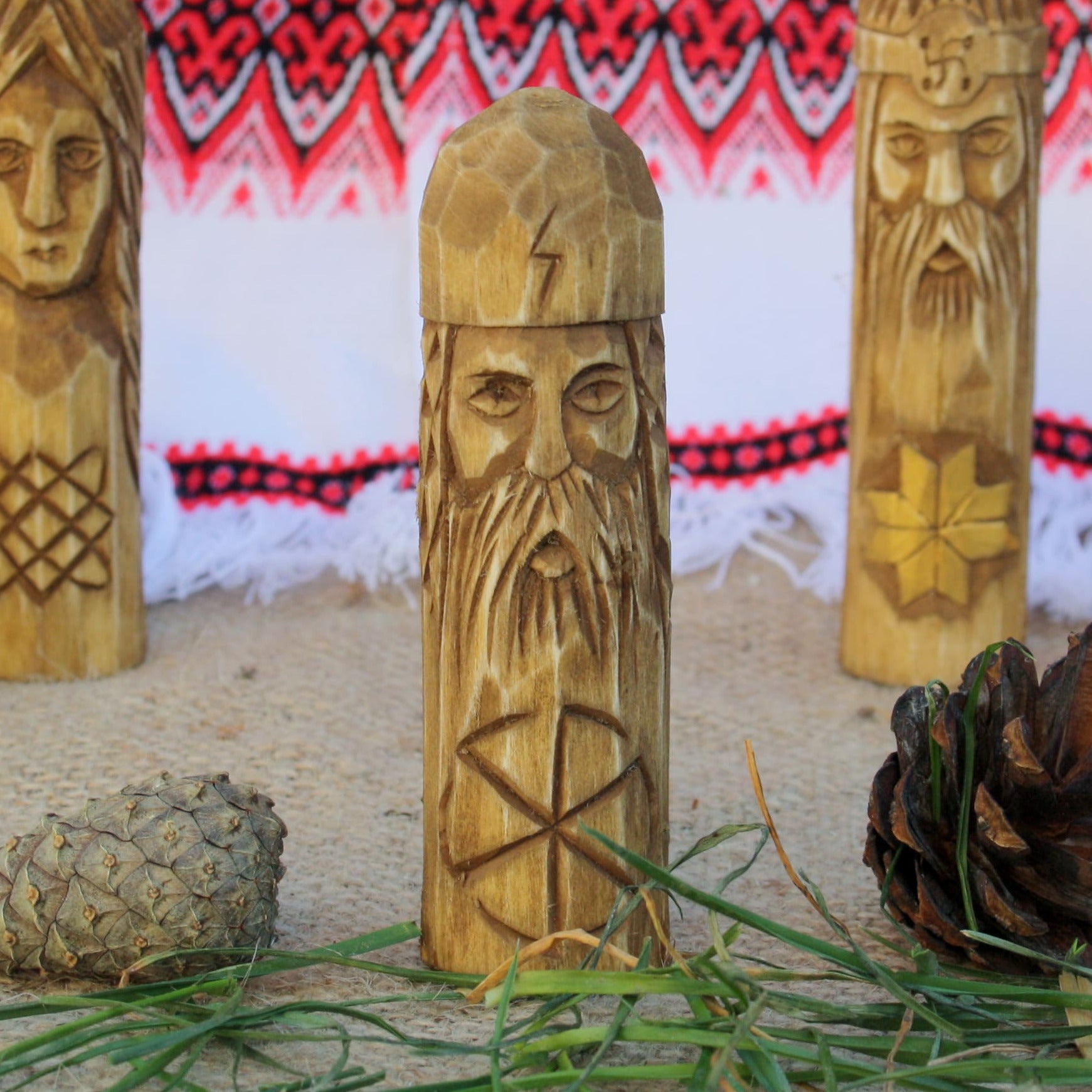 Perun small Slavic thunder god wooden idol 10 cm hand carved from linden wood