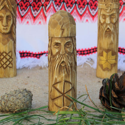 Perun small Slavic thunder god wooden idol 10 cm hand carved from linden wood