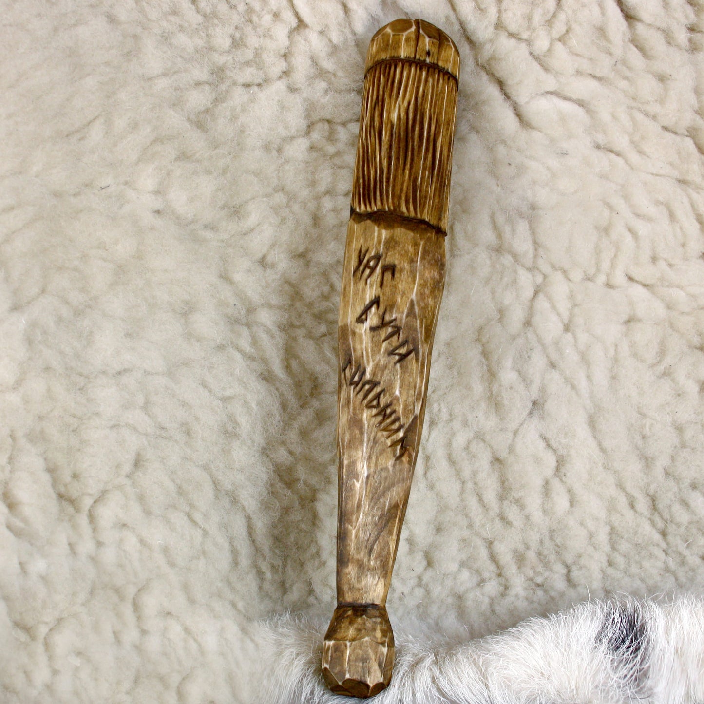 Back view of handmade Perun wooden staff