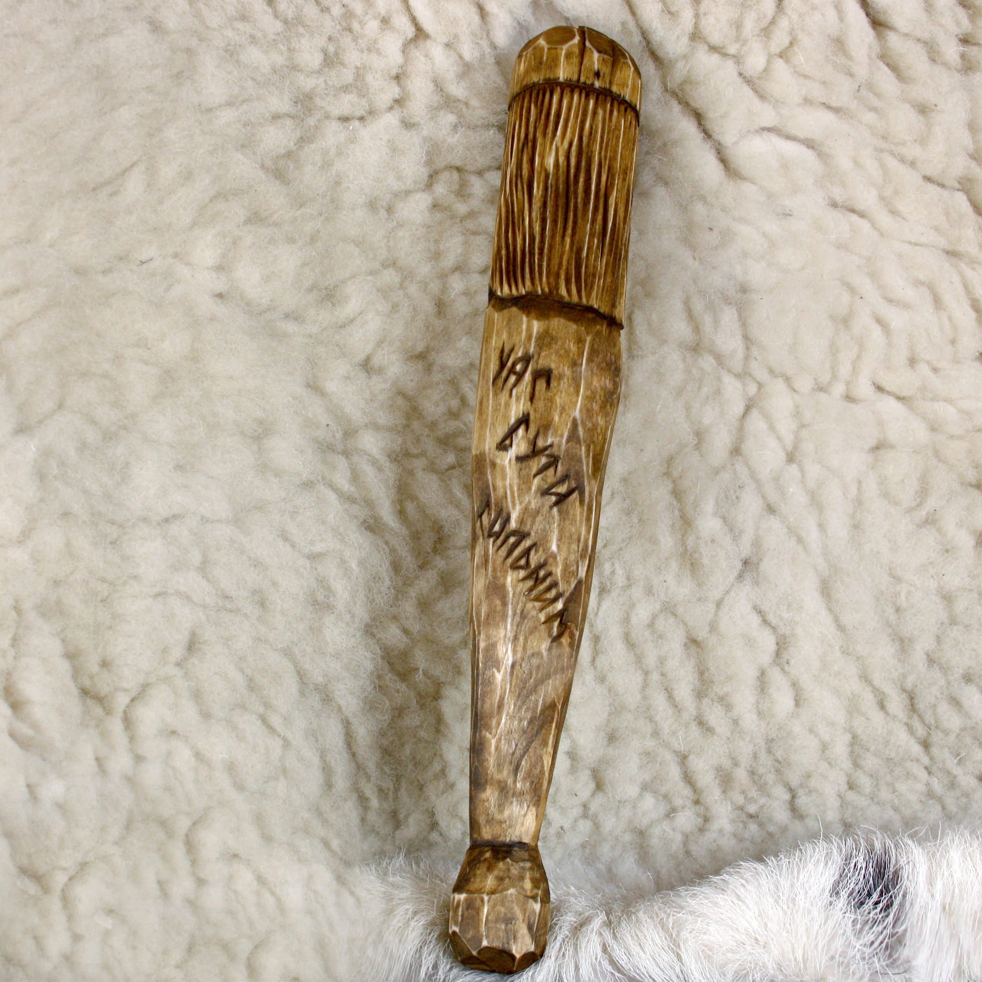 Back view of handmade Perun wooden staff
