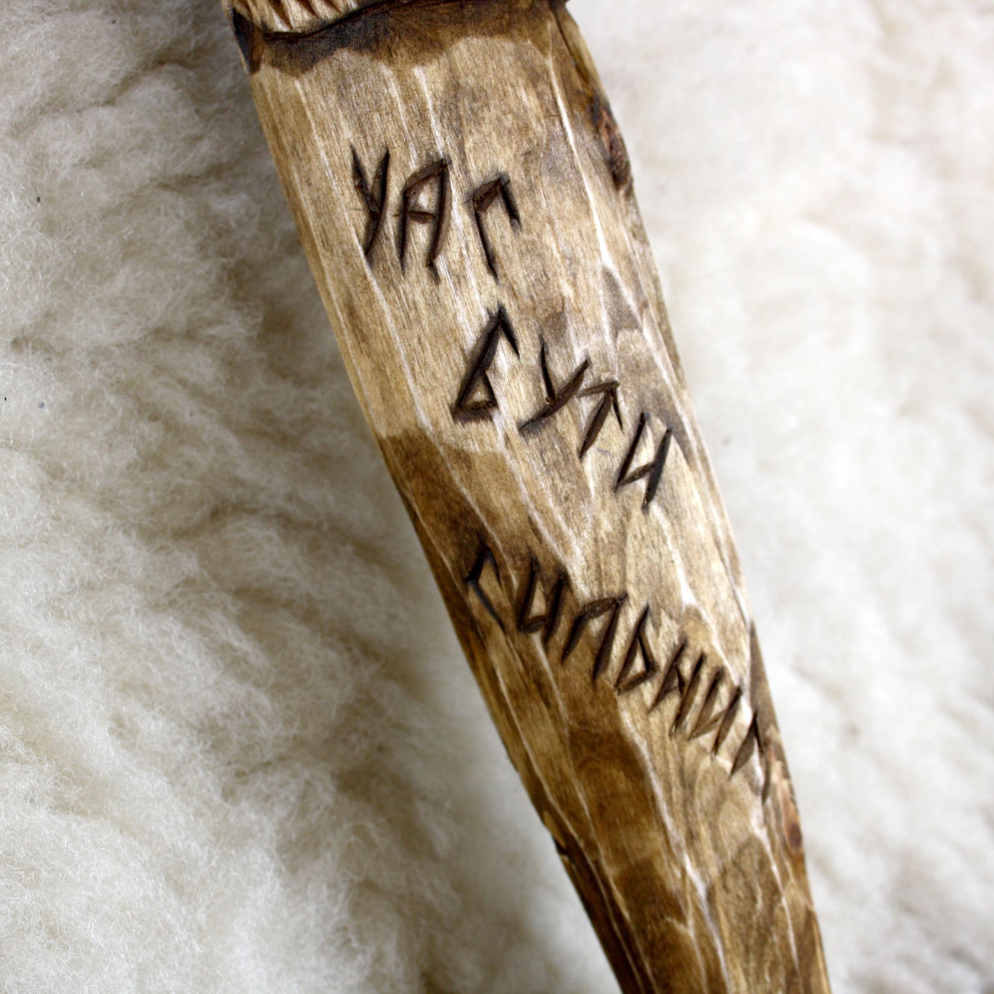 Bottom of handmade Perun wooden staff