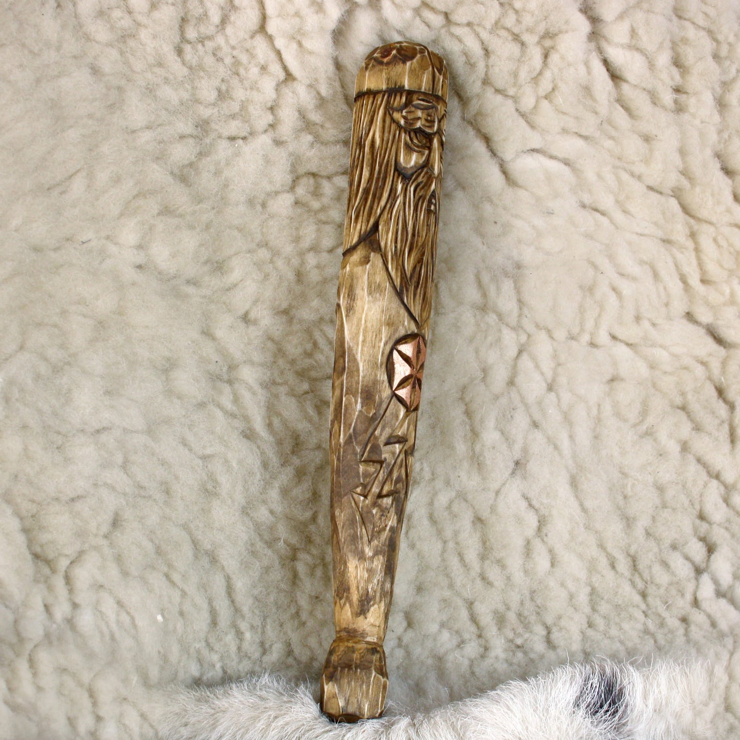 Left sde profile of hand carved Perun walking stick