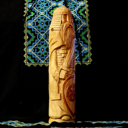Right side of Perun warrior hand carved wooden statue