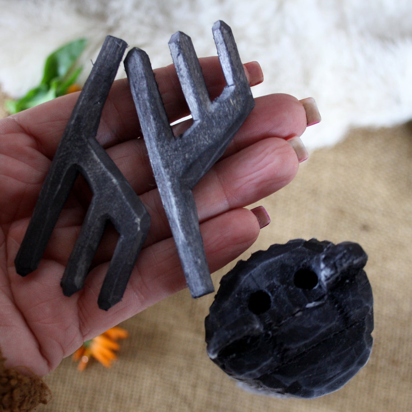 removable wooden horns for Veles dark Slavic wooden idol 20 cm