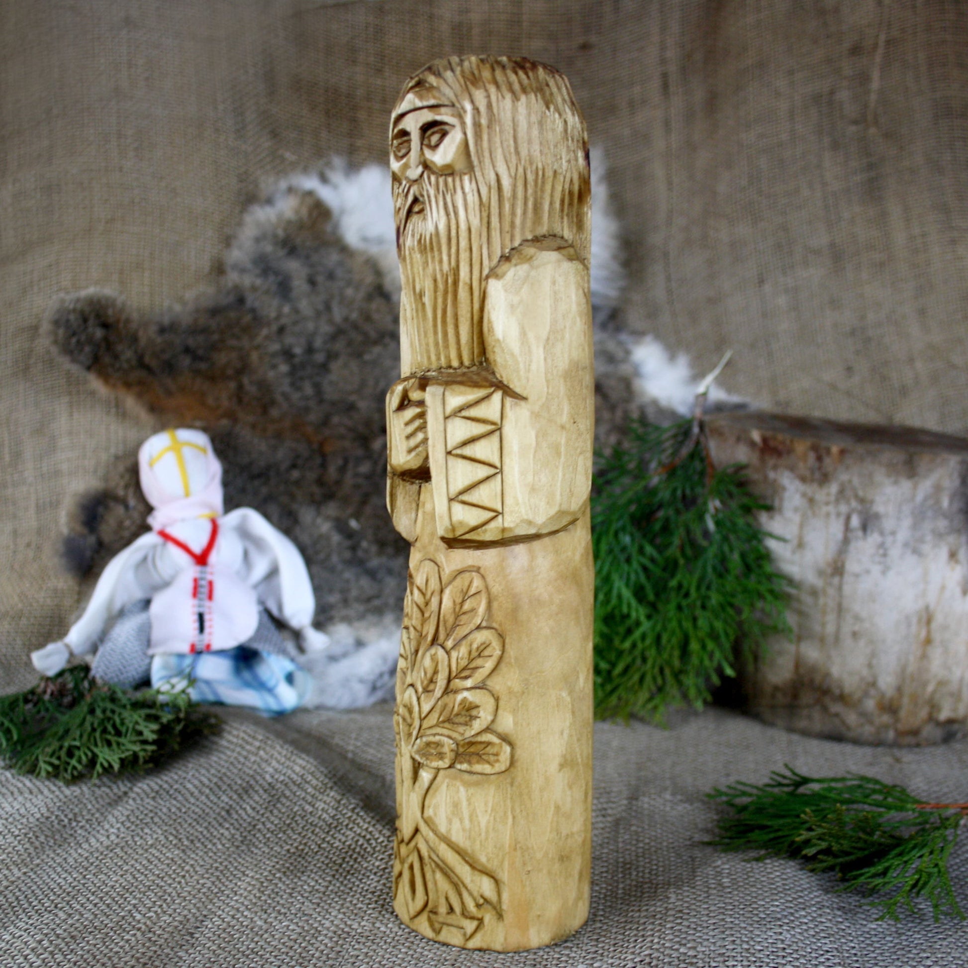 Right side of Rod Slavic God statue 30 cm hand carved wooden figure