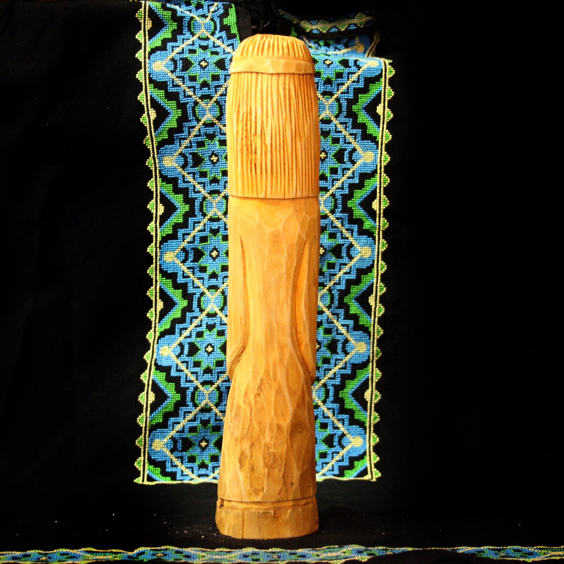Back view of Rod Slavic God wooden idol 30 cm