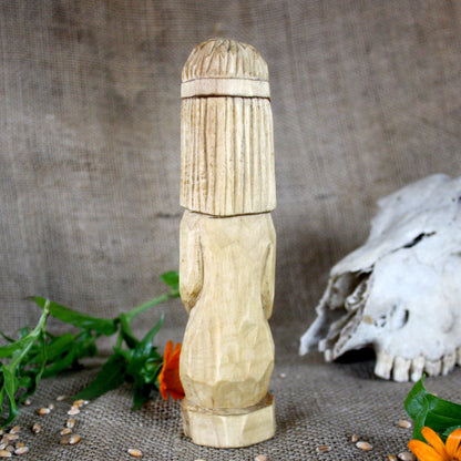 Back view of Rod Slavic wooden idol 18 cm