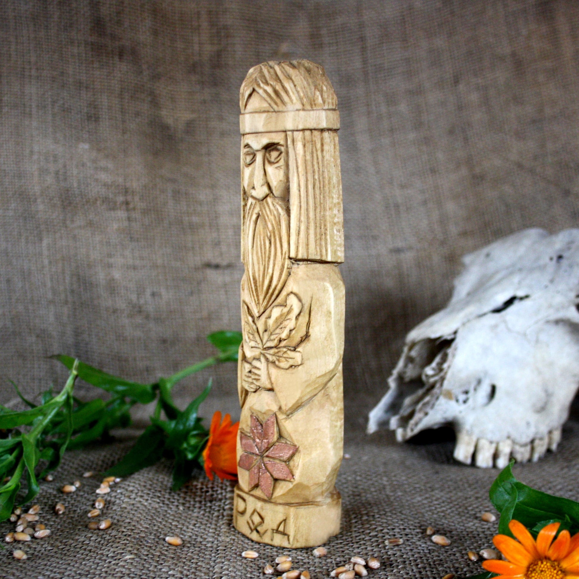 Left side of Rod Slavic wooden idol 18 cm