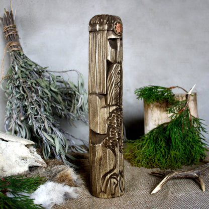 Right side of Rod hand carved Slavic wooden idol 30 cm