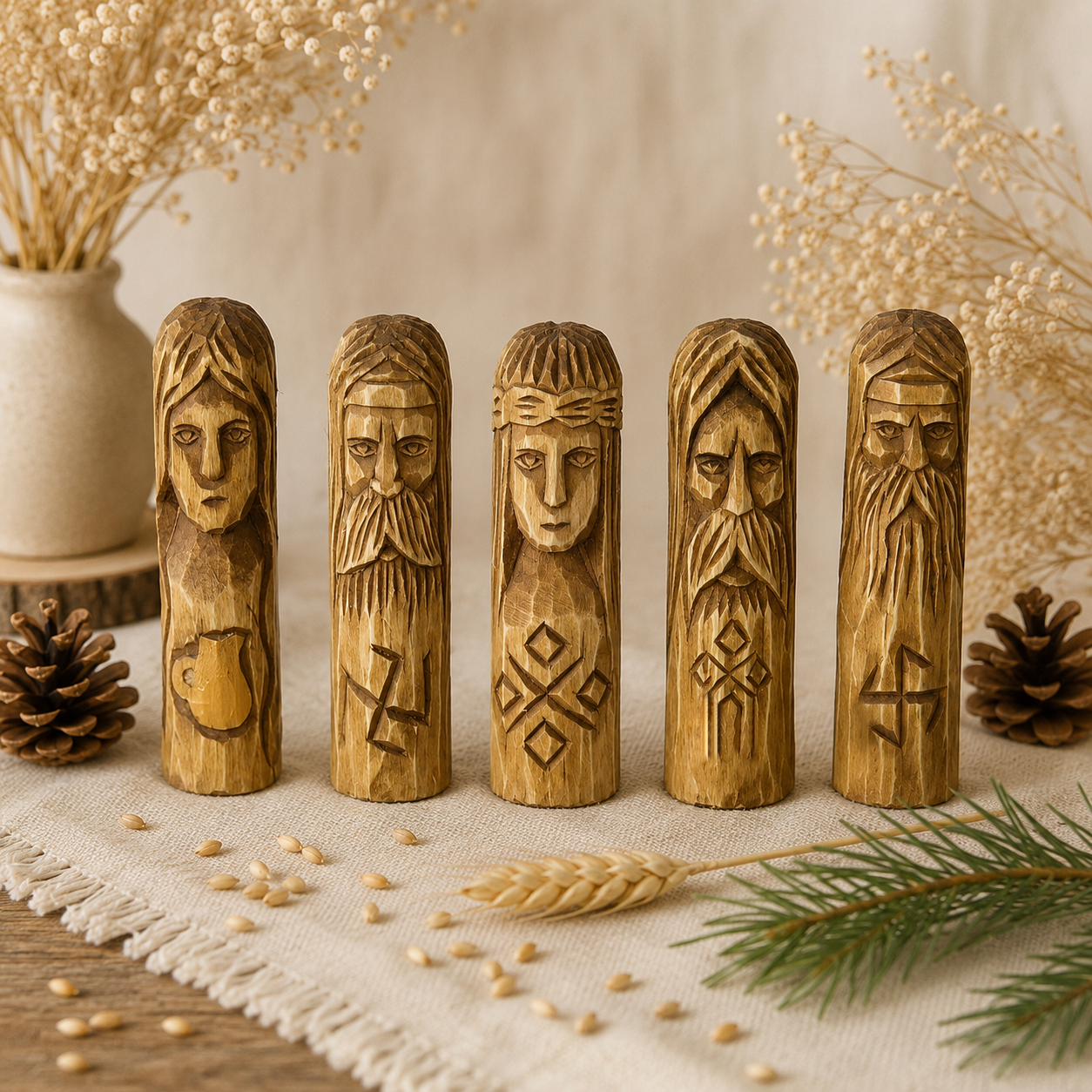 Hand-carved Slavic gods 10 cm wooden statue