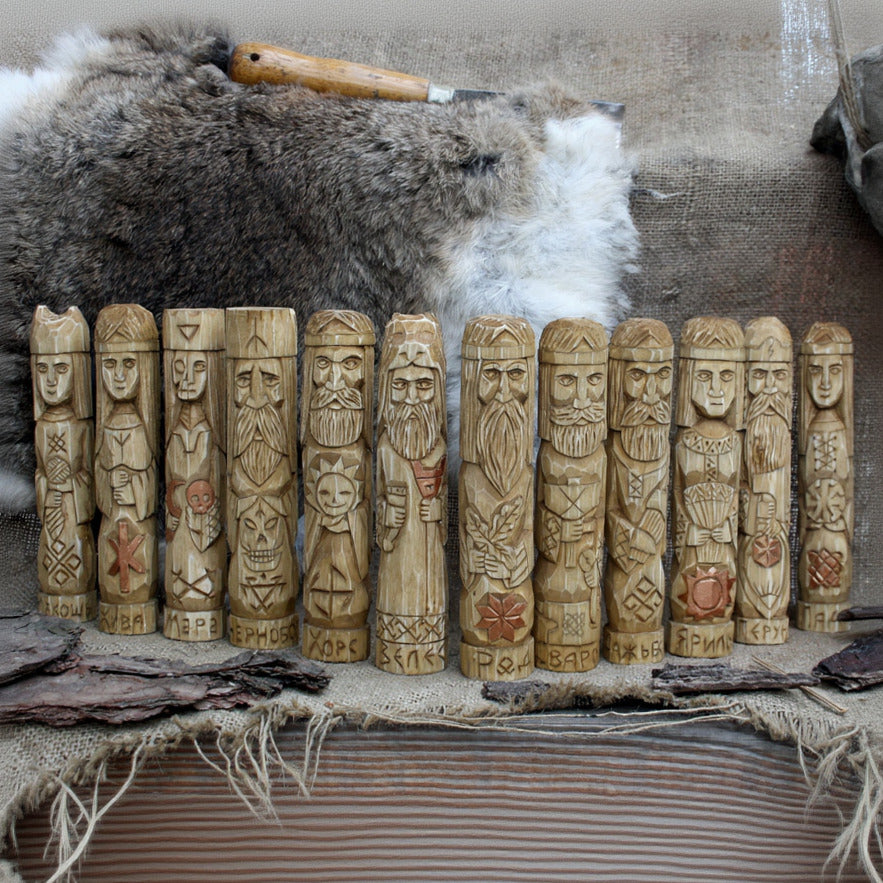 Hand carved Slavic wooden idols 18 cm collection