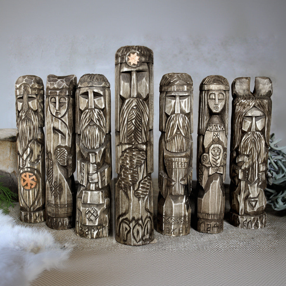 Dark finished Slavic wooden idols 25 cm collection