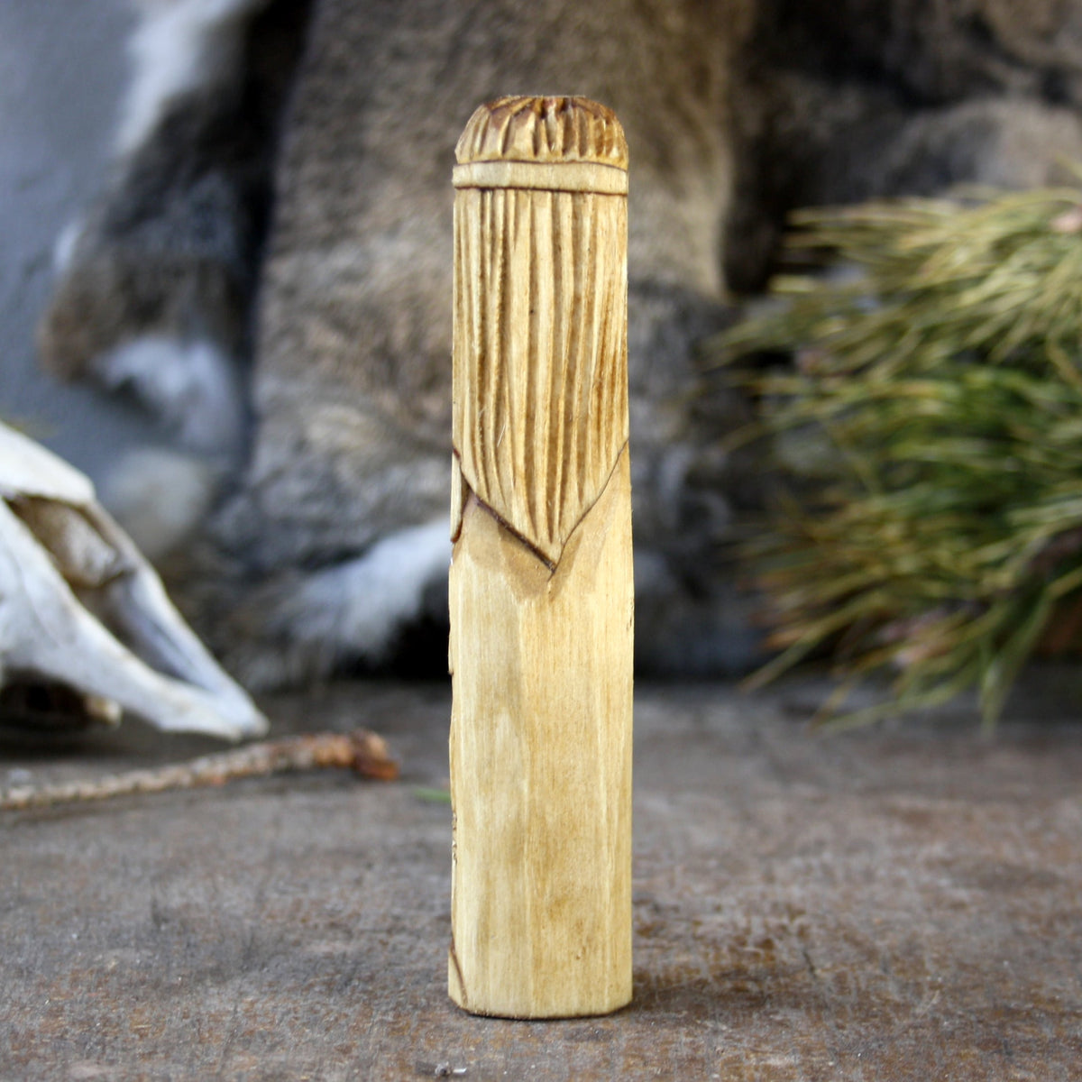 Sucellus Celtic god 15cm hand-carved wooden statue back view