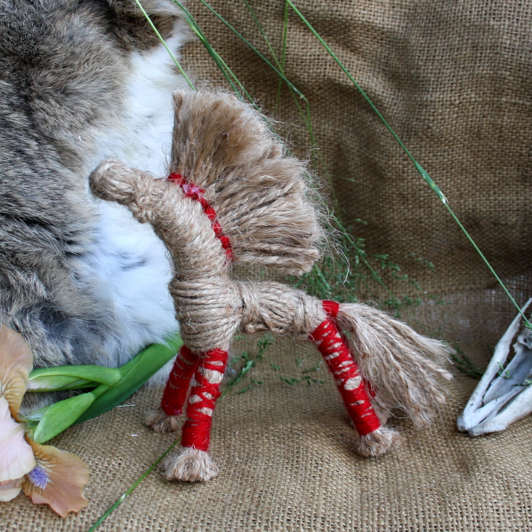 Handmade Sunny Horse thread ornament inspired by traditional Slavic folk art