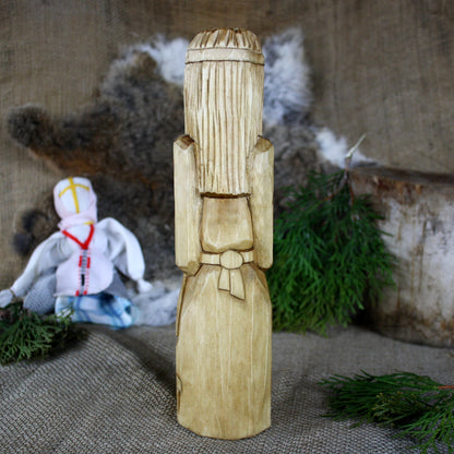 Back view of Svarog Slavic God wooden statue 25 cm