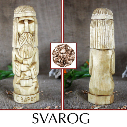 Svarog Slavic god wooden idol 17 cm front and back views