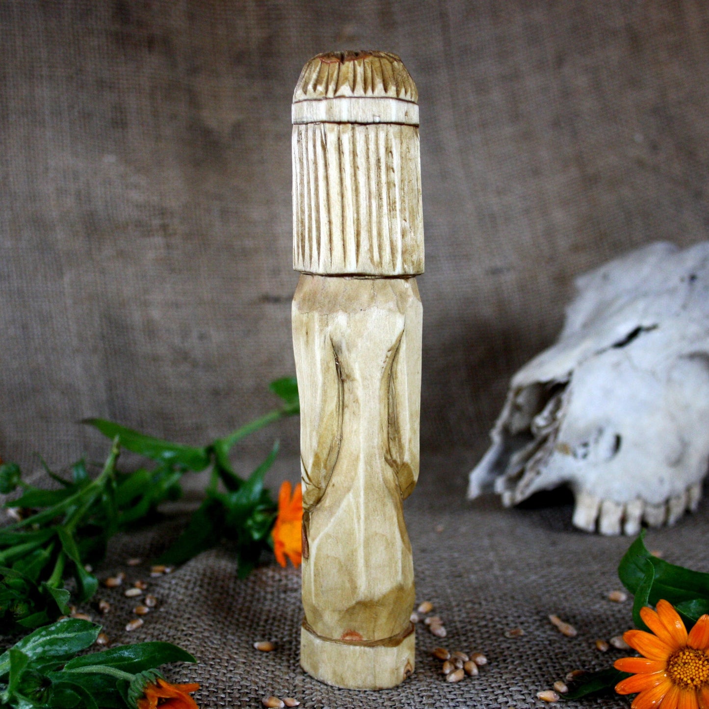 Back view of Svarog Slavic wooden idol 18 cm