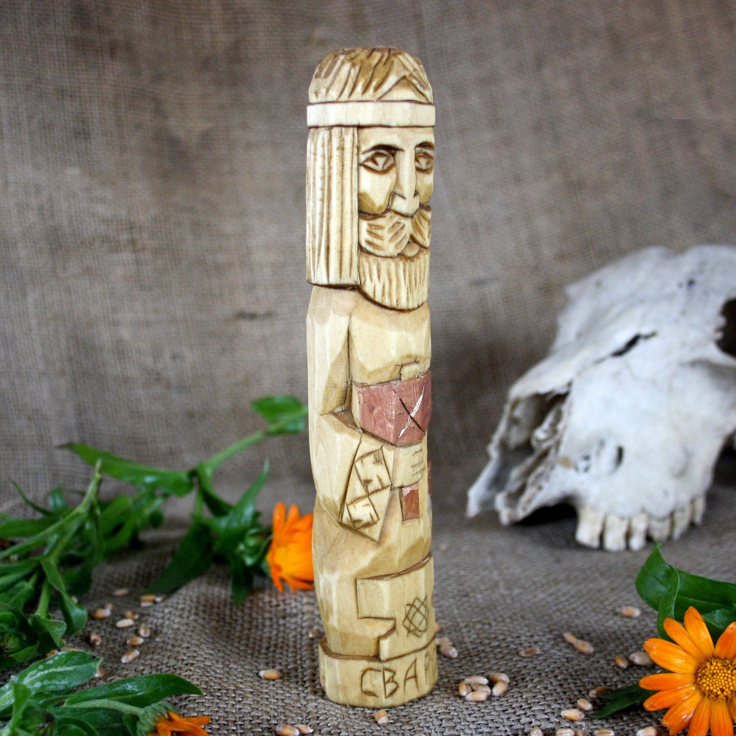 Right side of Svarog Slavic wooden idol 18 cm