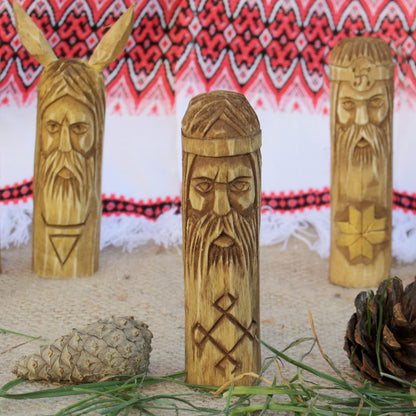 Svarog small Slavic god wooden idol 10 cm hand carved from linden wood
