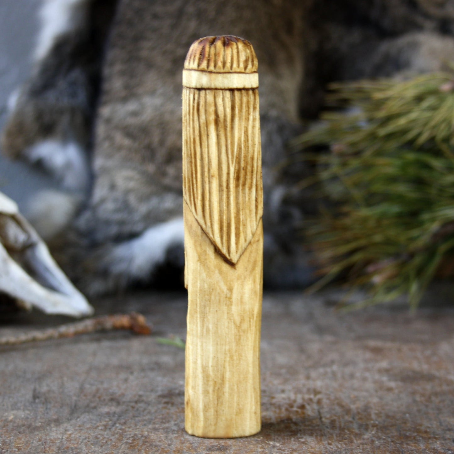 Taranus Celtic god of thunder 15cm hand-carved wooden statue back view