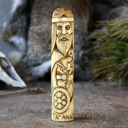 Taranus Celtic god of thunder 15cm hand-carved wooden statue front view