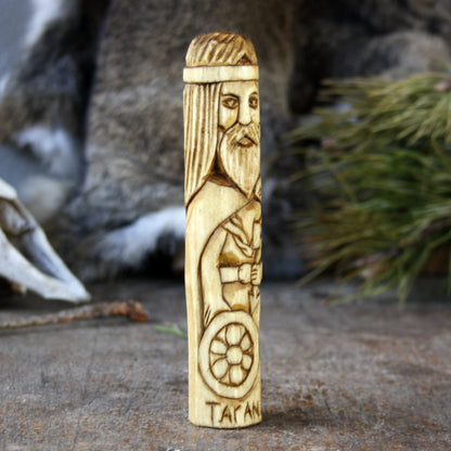 Taranus Celtic god of thunder 15cm hand-carved wooden statue side view