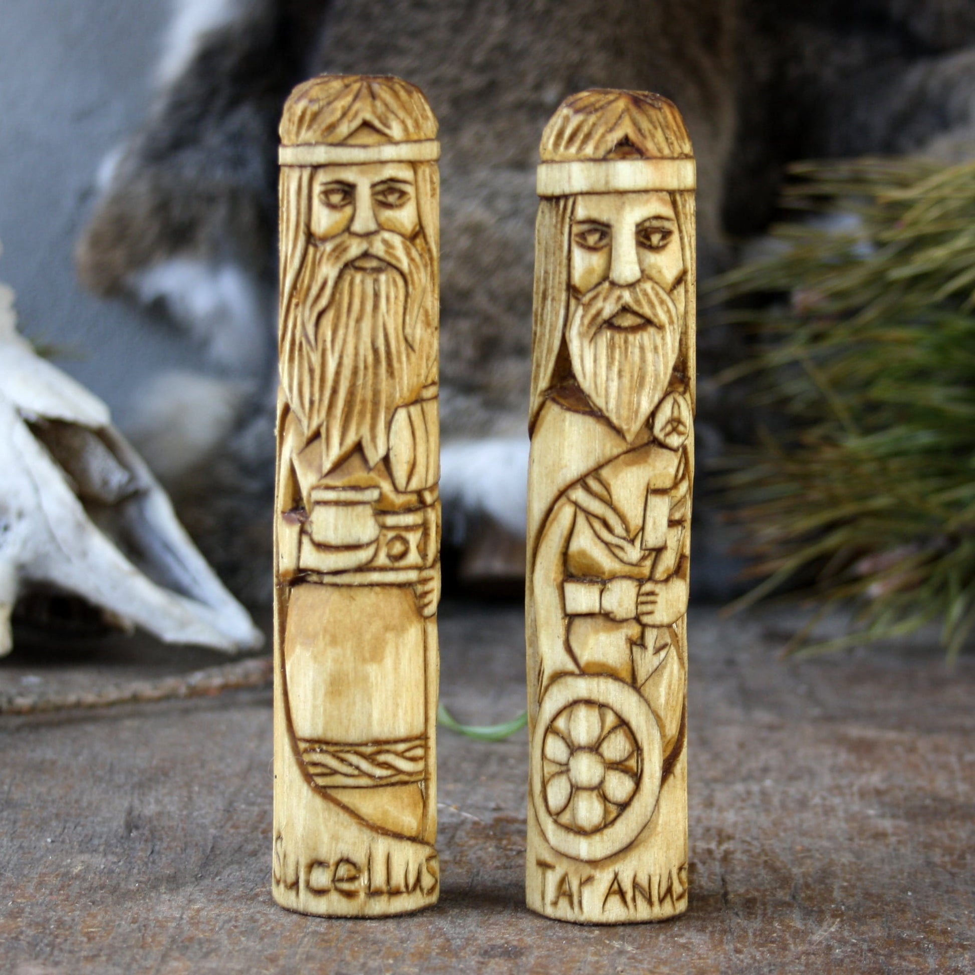 Taranus with other 15cm Celtic gods hand-carved wooden statues