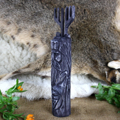 Veles dark Slavic wooden idol 20 cm with removable wooden horns left side