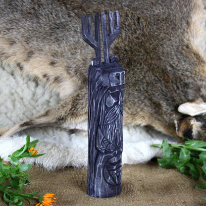 Veles dark Slavic wooden idol 20 cm with removable wooden horns right side