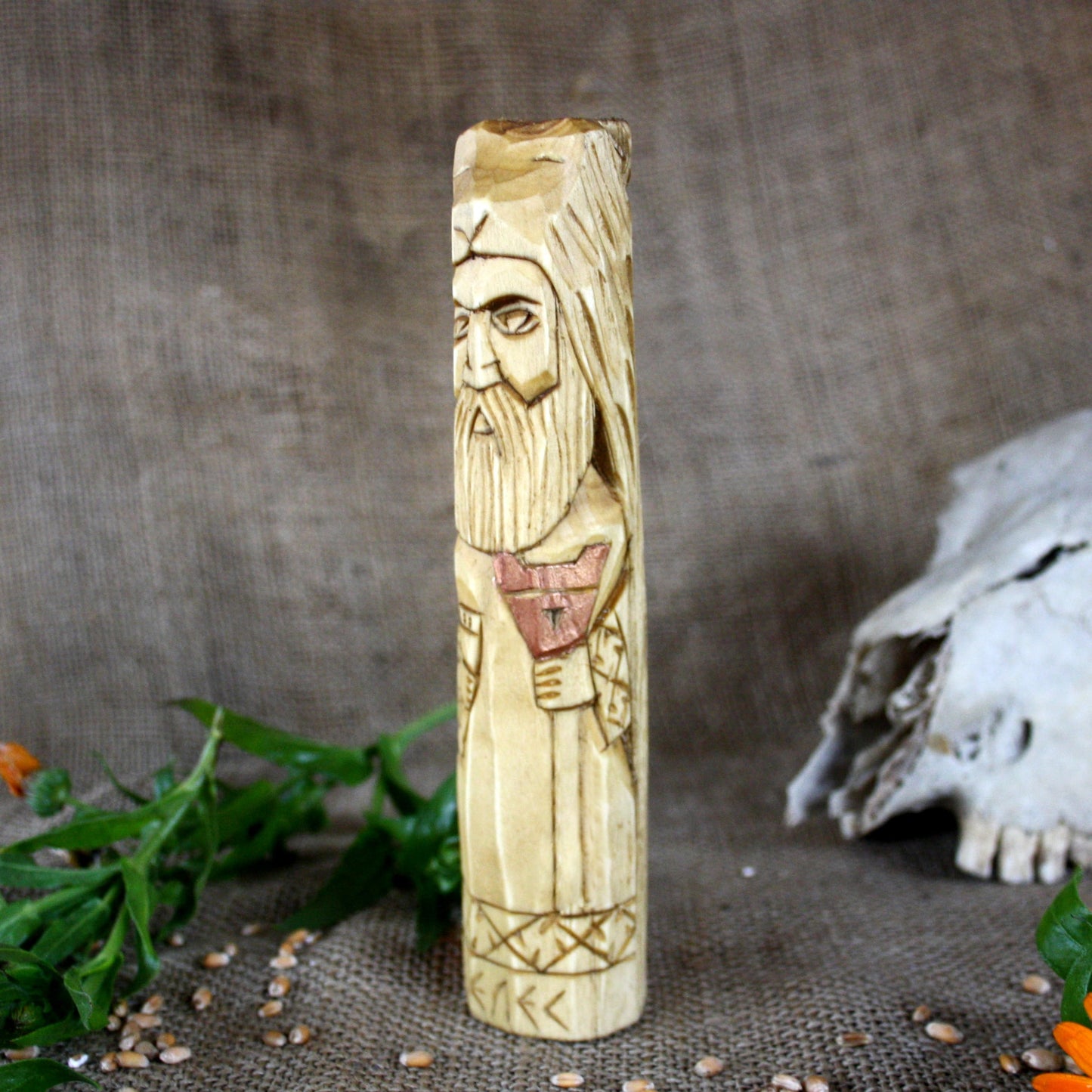 Left side of Veles Slavic wooden idol 18 cm