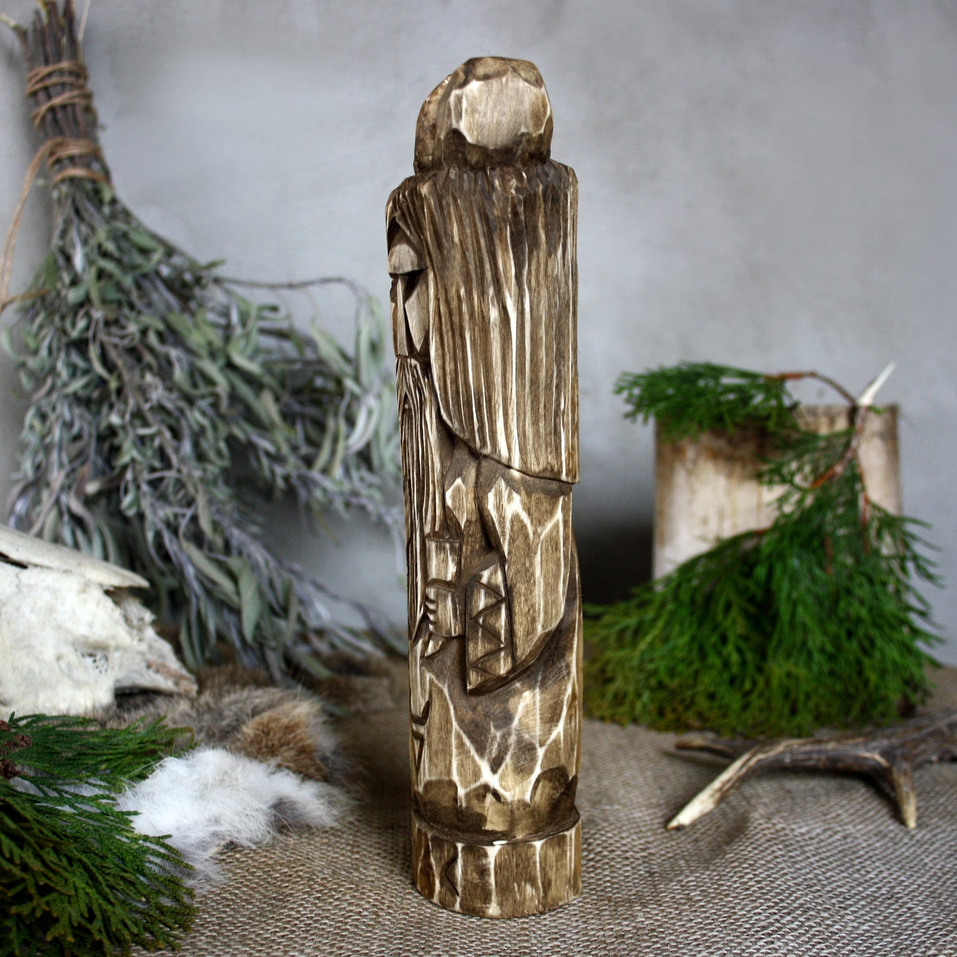 Left side of Veles Slavic god wooden idol 25 cm hand carved from linden wood