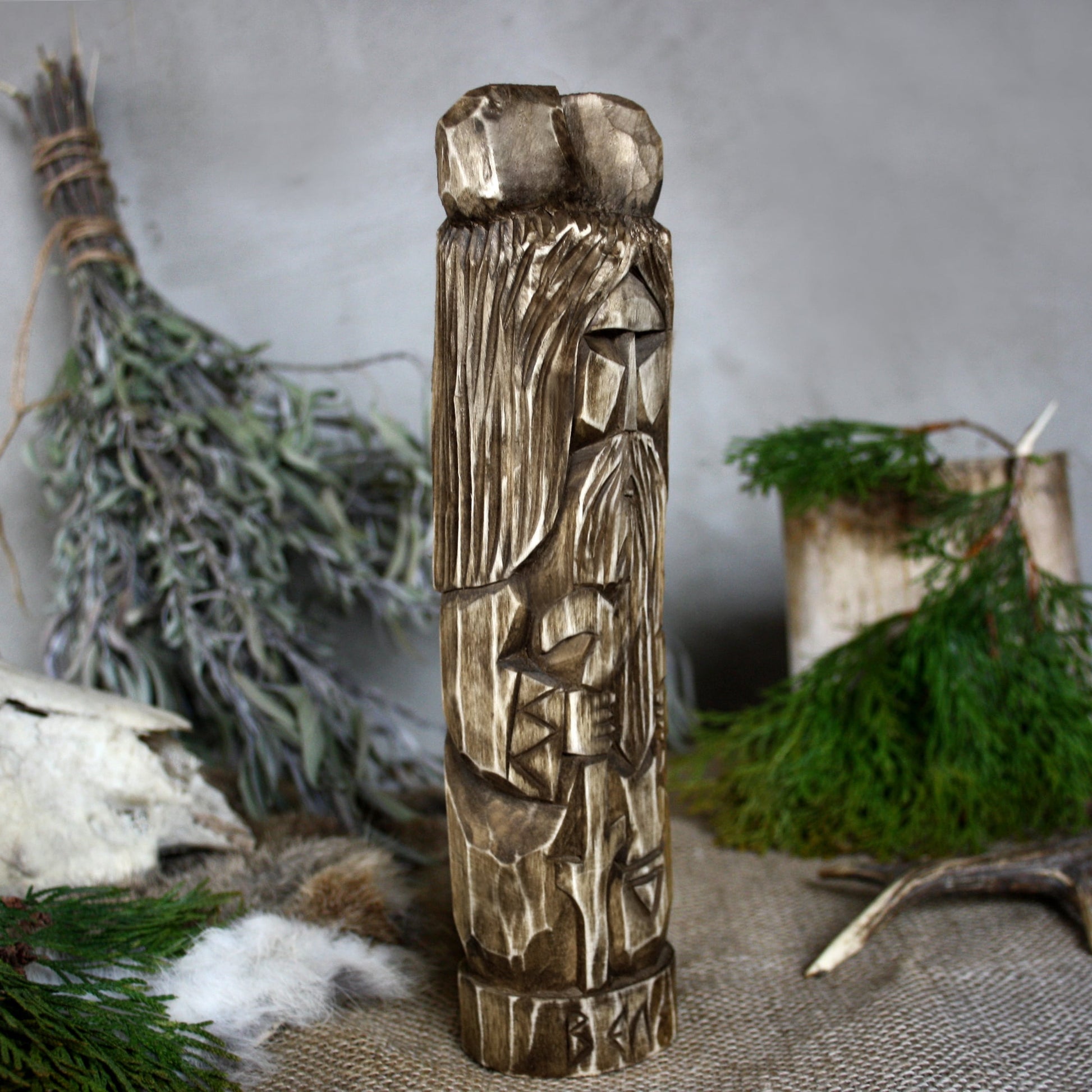 Right side of Veles hand carved Slavic wooden idol 25 cm