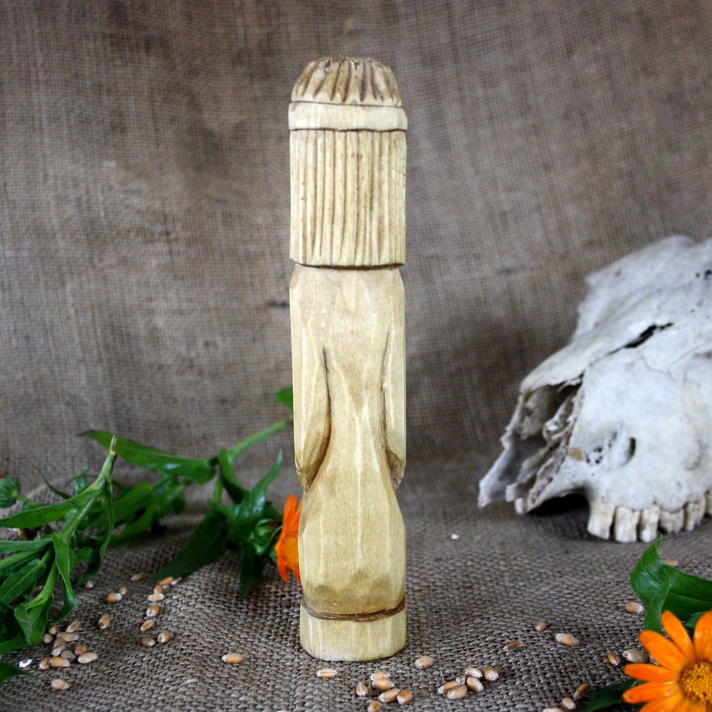 Back view of Yarilo Slavic wooden idol 18 cm
