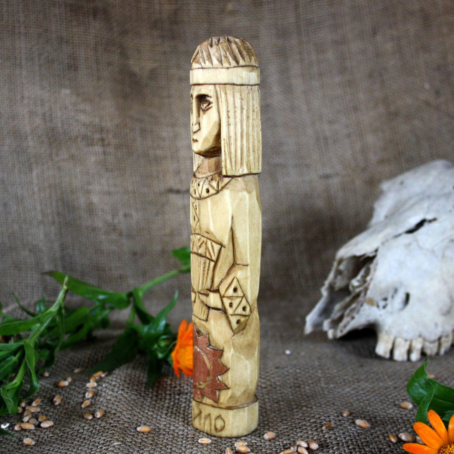 Left side of Yarilo Slavic wooden idol 18 cm