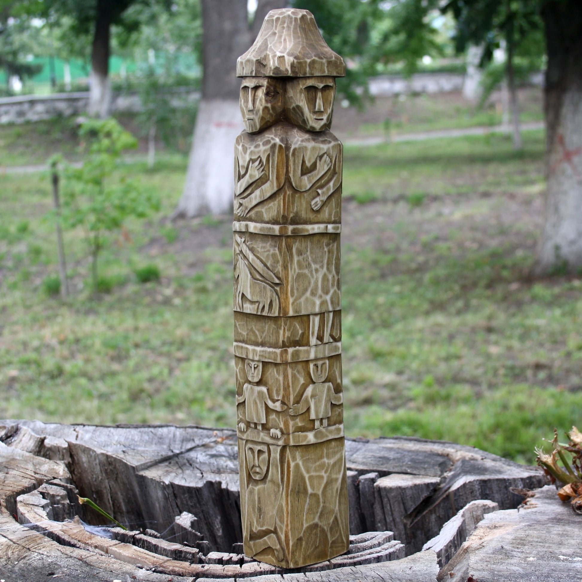 Back view part one of Zbruch Idol wooden replica