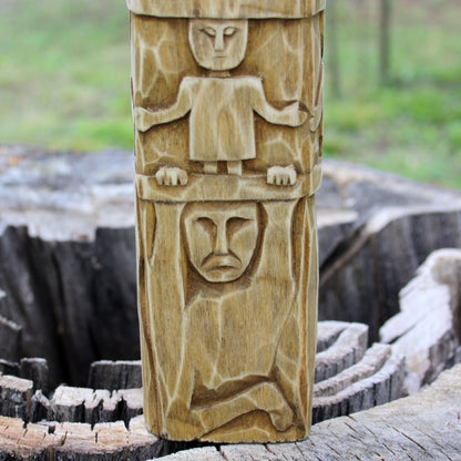 Detailed carving of Zbruch Idol wooden replica
