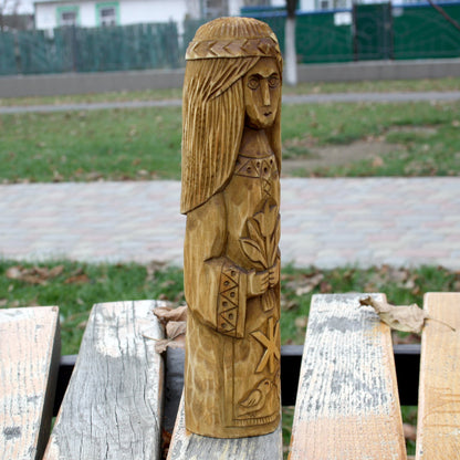 Right side of Zhiva Slavic Goddess hand carved wooden statue