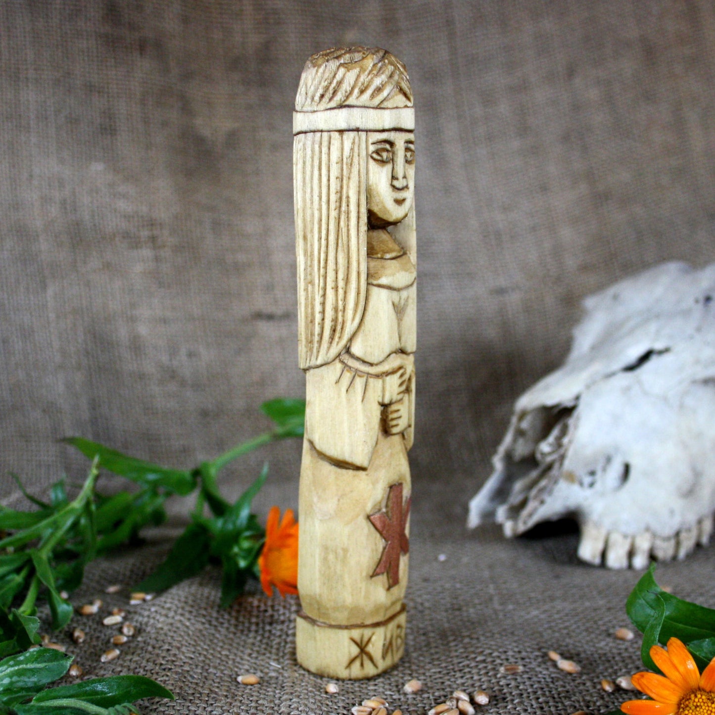 Right side of Zhiva Slavic wooden idol 18 cm