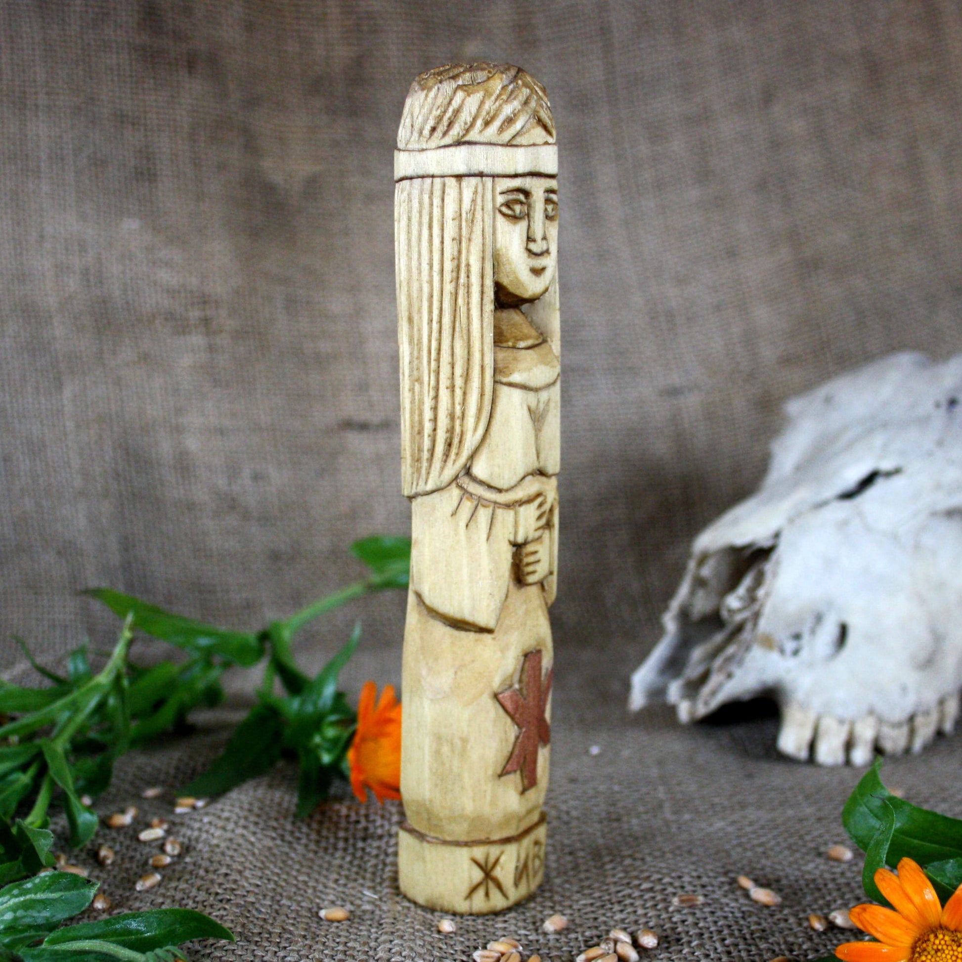 Right side of Zhiva Slavic wooden idol 18 cm